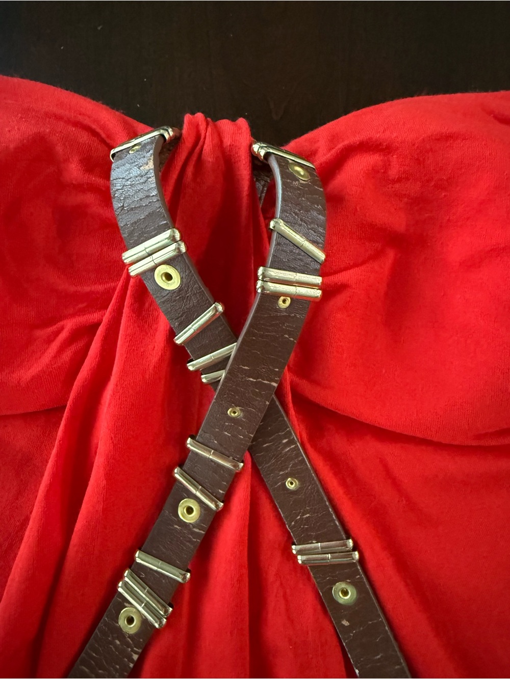 Cache Red Halter Tank with Brown Strap Accents - Picture 3 of 3